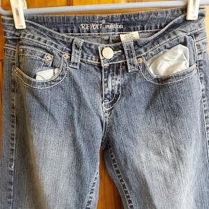 Revolt Women's Jeans Embellished Stretch Mid Rise Blue Denim Sz 11